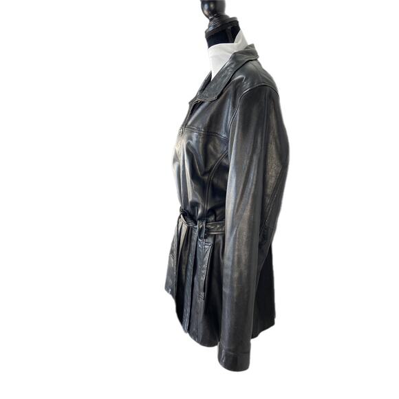 Genuine Lambskin Y2K Buttery Soft Black Tie Waist Coat - Women's L - Picture 2 of 7